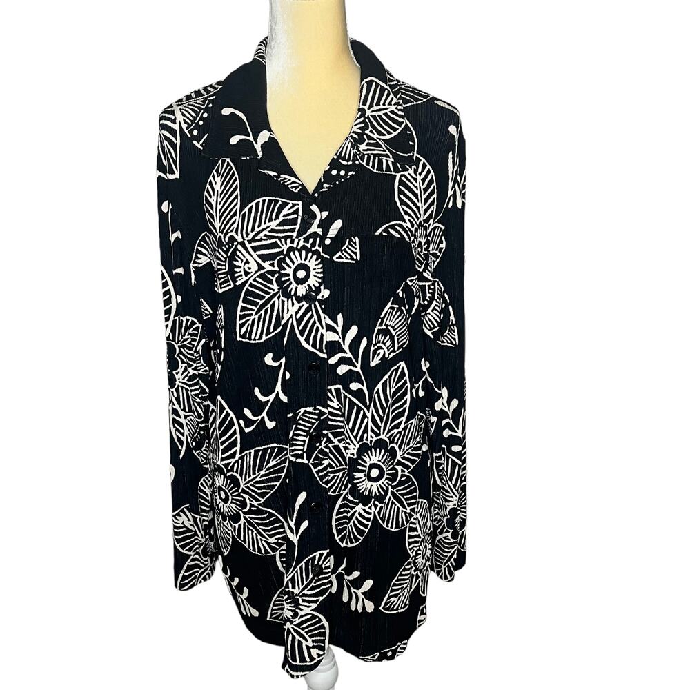 Vikki Vi Woman Slinky Blouse Top Tunic Floral Black Size 0X Plus